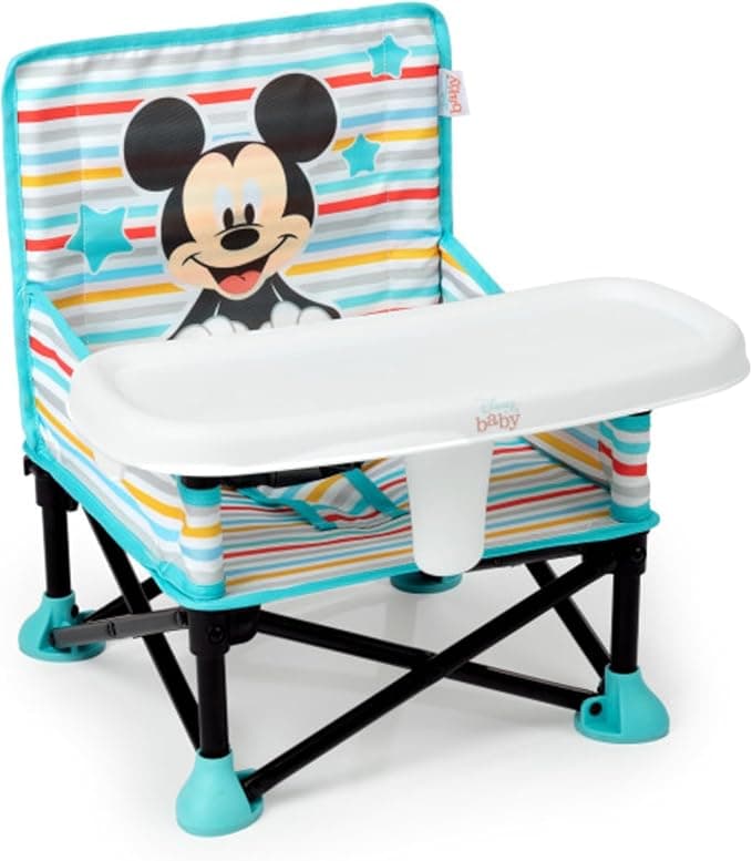 Bright Starts Disney Mickey Mouse Pop 'N Sit Portable Booster, Indoor/Outdoor Use, Floor Seat with Feeding Tray, Blue, 6 Mos - 3 Yrs