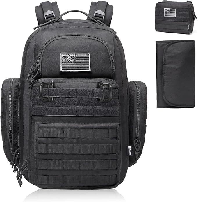 Diaper Bag Backpack for Dad, DBTAC Tactical Travel Baby Bag for Men w/Changing Pad, Insulated/Wipe Pockets, Stroller Straps