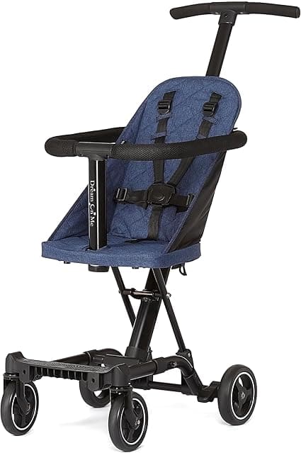 Dream On Me Coast Rider Travel Stroller – Navy, Lightweight & Compact Baby Stroller, Theme Park Approved, Book-Folding Design, Adjustable Handle, Soft-Ride Wheels, Converts to Rider & Scooter