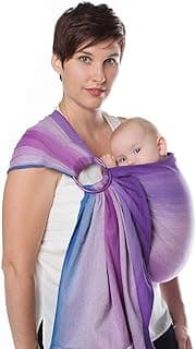 CHIMPAROO Ring Sling Baby Wrap Carrier - 100% Organic Cotton Baby Carrier Newborn to Toddler - Comfortable & Adjustable Baby Sling Carrier - With Aluminum Rings - Holds up to 15.8 kg - Amethyst, Size 1