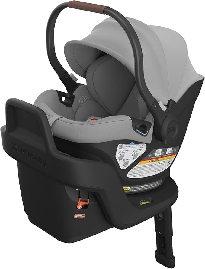 UPPAbaby Aria Lightweight Infant Car Seat/Just Under 6 lbs for Easy Portability/Base with Load Leg + Infant Insert Included/Direct Stroller Attachment/Anthony (Grey/Chestnut Leather)