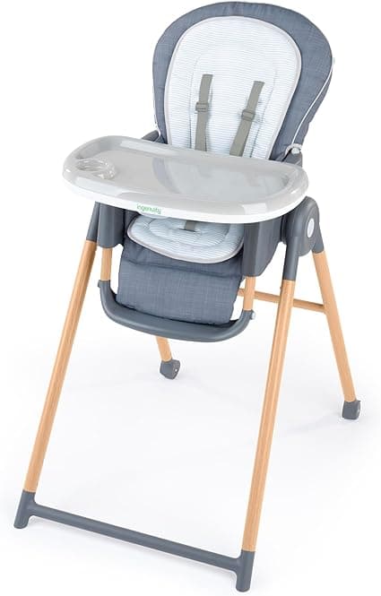 Ingenuity Proper Positioner Deluxe High Chair - 7-in-1 Convertible Baby Seat, Faux Wood Print Legs, Unisex, For Ages 0-36 Months