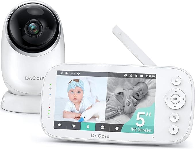 Dr.Care NovaView Video Baby Monitor - 5" 1080P Split Screen Display, 5000mAh Battery, Clear Night Vision, Real-Time/VOX, 2X/4X Zoom, 1000ft Range