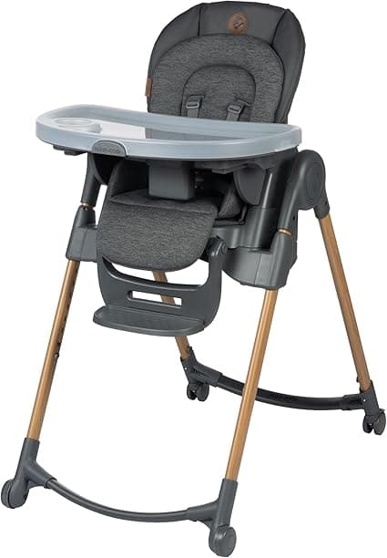 Maxi-Cosi Minla 6-in-1 High Chair, convertible, from birth, detachable kitchen booster seat, compact fold, easy to clean, Classic Graphite
