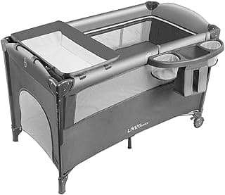 LIVINGbasics 4 in 1 Baby Playard, Foldable Baby Bassinet Beside Sleeper with Diaper Changing Table for Home/Travel/Outdoor, Height Adjustable