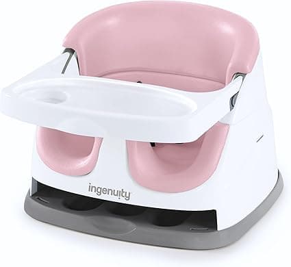 Ingenuity Baby Base 2-in-1 Booster Feeding and Floor Seat with Self-Storing Tray - Peony