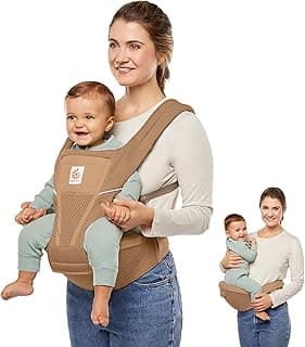 Ergobaby Alta Hip Seat Baby Carrier for Babies and Toddlers 4-48 Months (12-45 lbs) - 3-Position Convertible Ergonomic Baby Carrier with Storage Pocket, Sun Hood, Hip-Healthy Positioning - Camel Brown
