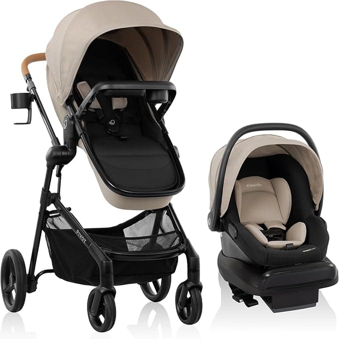 Evenflo Pivot NXT Travel System with LiteMax NXT Infant Car Seat - Latte Tan