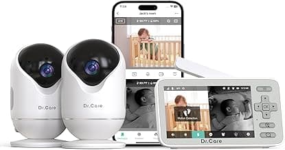 Dr.Care VistaView Lite Smart WiFi Baby Monitor with 2 Cameras- 4” 720P Split Screen & 1080P Camera App Control, Motion Alerts, Night Vision, 3000mAh Battery, 2-Way Talk, Triple Security, 1000ft Range