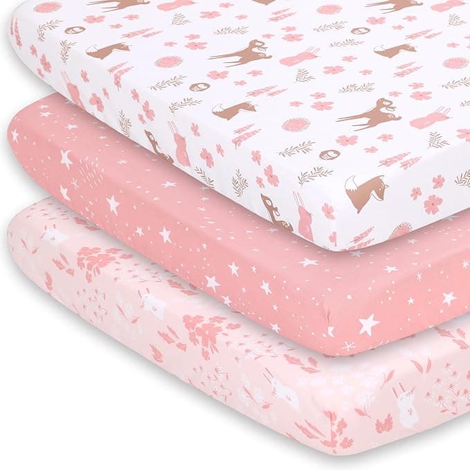 The Peanutshell 3-Pack Fitted Playard Sheets - Soft & Breathable Baby Girl Mini Crib Sheets, Pack N Play Mattress, Fits Standard Playard Pack Play Mattresses - Woodland Floral