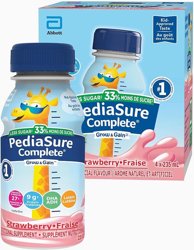 PediaSure Complete Reduced Sugar, 33% Less Sugar, Nutritional Supplement, 4 X 235 ml, Strawberry, 940 ml