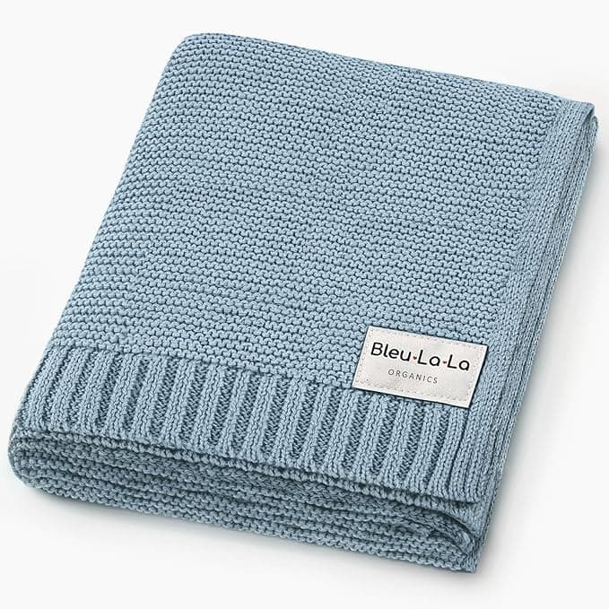 Luxury Organic Cotton Lightweight Knit Baby Blanket (01 - Heritage - Blue)