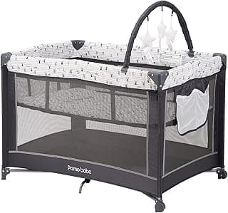 Pamo Babe Portable Baby Playpen, Lightweight Travel Playard with Mattress and Wheels (Rabbit)