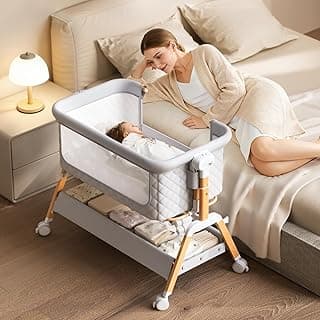 3 in 1 Baby Bassinet, Bedside/Rocking Bassinet for Baby with Waterproof Comfy Mattress and Wheels,7 Adjustable Height Baby Bassinet Bedside Sleeper, Easy Folding Portable Crib for Newborn