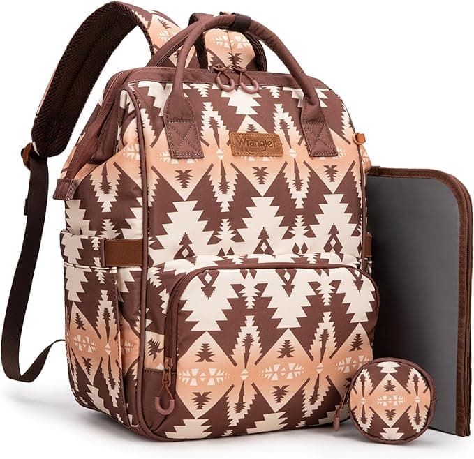 Wrangler Southwest Pattern Diaper Backpack Baby Bag Casual Daypack Travel Backpack Western Multi-Function Bags
