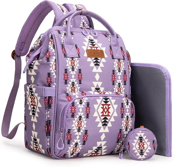 Wrangler Southwest Pattern Diaper Backpack Baby Bag Casual Daypack Travel Backpack Western Multi-Function Bags