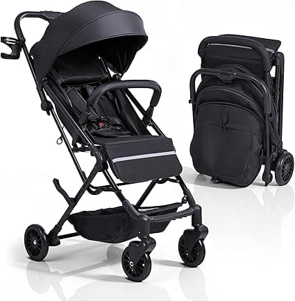 DrBash Compact Fold Baby Stroller, Lightweight Travel Toddler Stroller with One-Hand Fold, UPF50+ Extendable Canopy, Reclining Seat, Cup Holder, Easy Carry Design