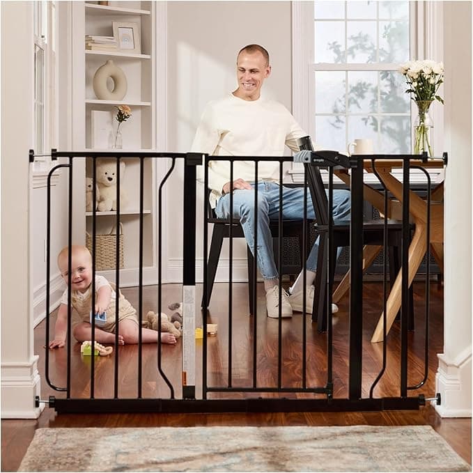 Regalo Easy Step 49-Inch Extra Wide Baby Gate, Includes 4-Inch and 12-Inch Extension Kit, 4 Pack of Pressure Mount Kit White