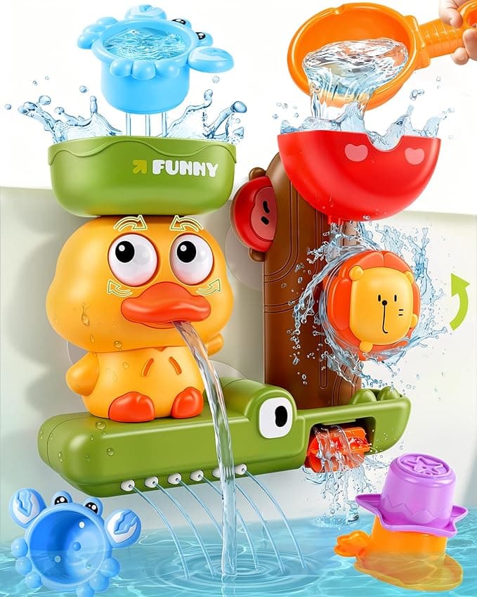 Bath Toys for Toddlers 1-3 Baby Sensory Toys 6-12 Months Educational Montessori Toddler Toys for 1 2 3 Year Old Boys Girls for Kids Bathtub Water Toy with Gears & Cups (Duck)