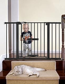 BABELIO 29.5-48" Extra Wide Baby Gate with Cat Door, Auto Close Pet Door for Stairs,Doorways,House,Pressure/Hardware Mounted,Metal,Black