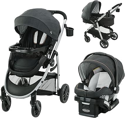 Graco Modes Pramette Travel System, 3-in-1 Baby Stroller and Car Seat Combo with SnugRide SnugLock 35 Infant Car Seat, Rear-Facing from 1.8-16 kg (4-35 lb), Britton