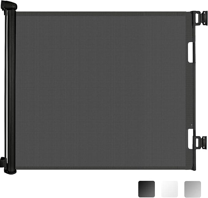 Retractable Baby Gate 33"x55"- Safety Mesh Baby Gate/Dog Gate, 33inch Tall and Extends up to 55inch Wide for Stairs, Doorways, Hallways, Banisters Indoor and Outdoor (Black)
