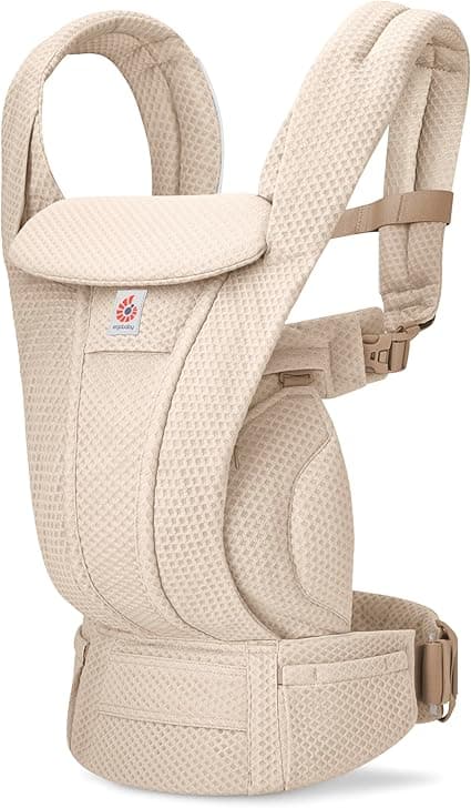 Ergobaby Omni Deluxe Baby Carrier for Newborn to Toddlers 0-48 Months (7-45 lbs) - 4-Position Breathable Mesh Baby Carrier with Ergonomic Support, Storage Pockets, and Sun Hood - Natural Beige