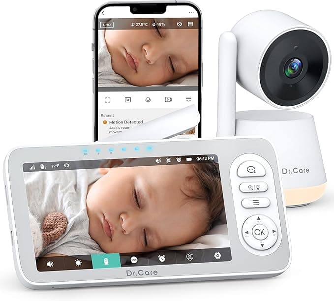 Dr.Care LumiView Plus Smart WiFi Baby Monitor with 2 Cameras - 5.5" 1080P FHD & 2K Camera，Privacy Mode, 5000mAh Removable Battery, RGB Night Light, Cry & Motion Alerts, App Control, HD Night Vision