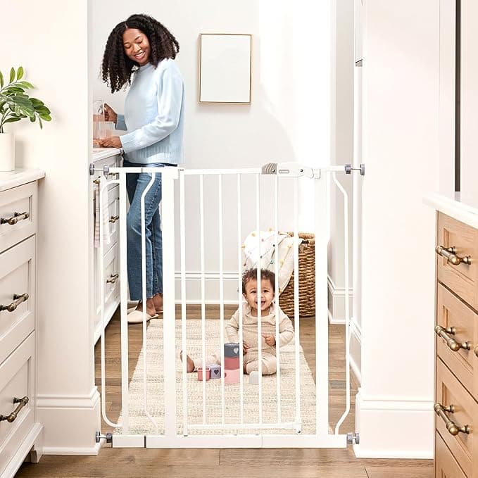 Regalo Easy Step 36 inch Extra Tall Walk Thru Baby Gate, Includes 4-Inch Extension Kit, 4 Pack of Pressure Mount Kit and 4 Pack Wall Cups and Mounting Kit, Pack of 1