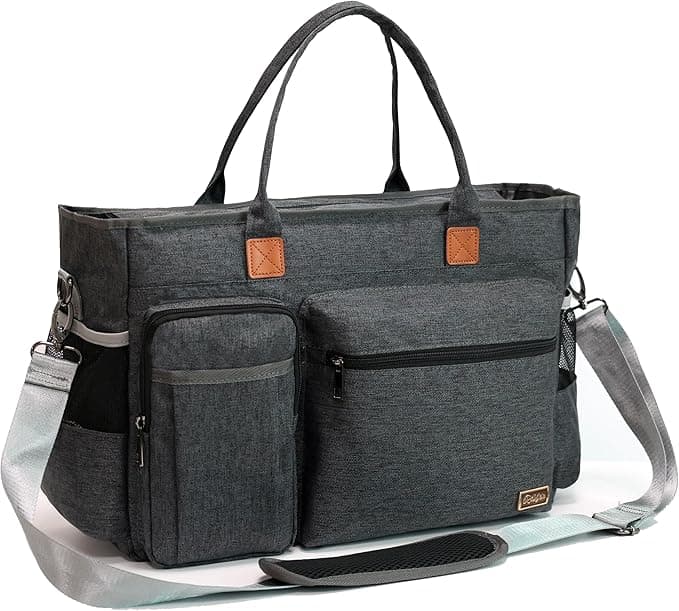 Diaper Bag Tote, Rabjen Large Travel Multifunction Baby Bag with Insulated Pockets Padded Sleeve for up to 15.6’’ Laptop