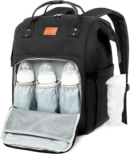 KeaBabies Baby Diaper Bag Backpack - Large Baby Bag for Boys, Girls, Waterproof Multi Function Travel Diaper Backpack with Changing Pad, Durable Travel Essentials for Moms and Dads (Trendy Black)