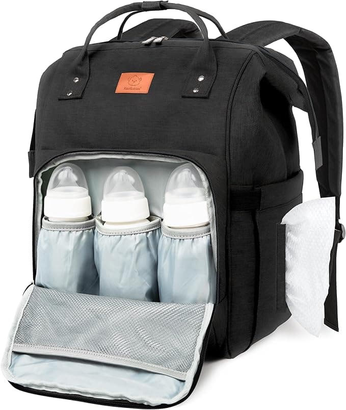 KeaBabies Baby Diaper Bag Backpack - Large Baby Bag for Boys, Girls, Waterproof Multi Function Travel Diaper Backpack with Changing Pad, Durable Travel Essentials for Moms and Dads (Trendy Black)
