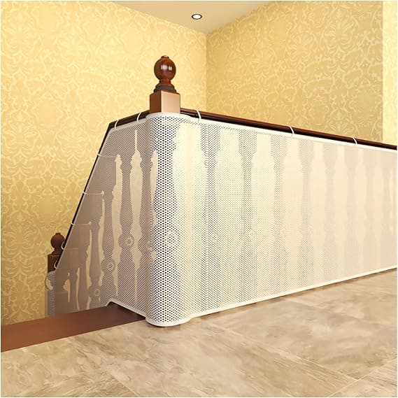 Zoyiancy Stair Gates for Kids & Pets, Banister Stair Mesh, White, Fabric, 9.8ft, Indoor/Outdoor