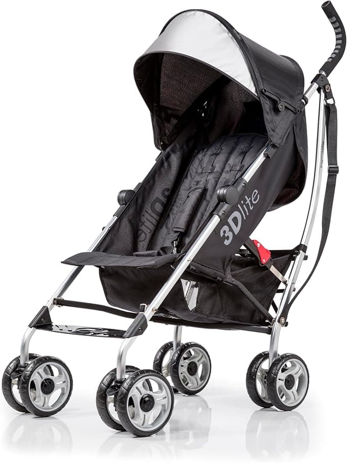 Summer Infant 3Dlite Convenience Stroller, Black – Lightweight, with Aluminum Frame, Large Seat Area, Mesh Siding, 4 Position Recline, Extra Large Storage Basket – for Travel