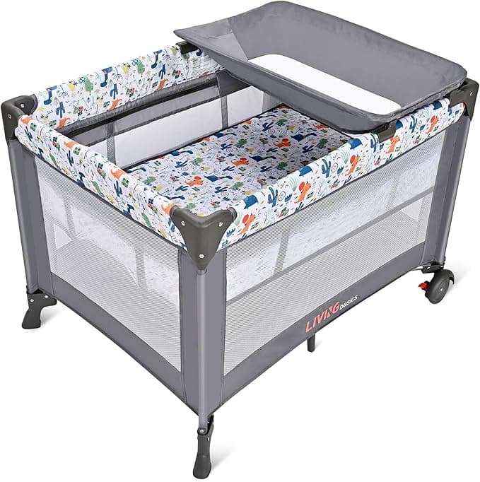 LIVINGbasics Portable Baby Playard and Changing Table, Foldable Playard Suitable for Home/Travel/Outdoor