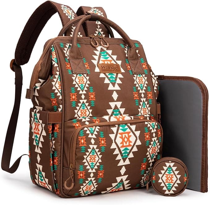 Wrangler Southwest Pattern Diaper Backpack Baby Bag Casual Daypack Travel Backpack Western Multi-Function Bags