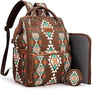 Wrangler Southwest Pattern Diaper Backpack Baby Bag Casual Daypack Travel Backpack Western Multi-Function Bags