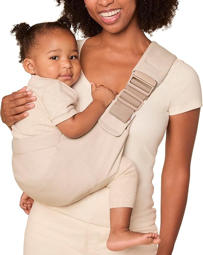 Ergobaby Upsie Sling Baby Carrier for Babies and Toddlers 6-48 Months (17-45 lbs) - 2-Position Ergonomic Baby Carrier with Front Storage Pocket, Hip-Healthy Positioning - Natural Beige