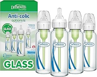 Dr. Brown’s Natural Flow® Anti-Colic Options+™ Narrow Glass Baby Bottles, 4-Pack, 8 oz /240 mL