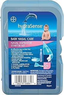 hydraSense Baby Nasal Aspirator, Baby Nasal Care, Gently Relieves Congestion in Babies, Non-medicated, With 100% Natural Source Seawater, Preservative-Free, 1 Kit