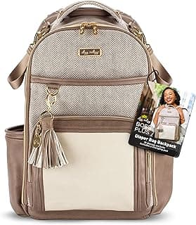 Itzy Ritzy Diaper Bag Backpack – Large Capacity Boss Plus Baby Backpack Diaper Bag Featuring 19 Pockets, Changing Pad, Stroller Clips, and Comfortable Backpack Straps, Vanilla Latte