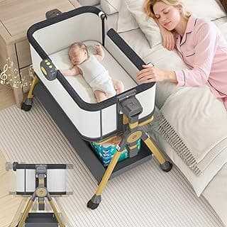 Bassinet Bedside Sleeper, Rocking Baby Bassinet for Newborn, Portable Bedside Crib with Wheels, 6 Adjustable Heights, Breathable Mesh, Waterproof Mattress, Moisés para Bebé, Co-Sleeper Cradle