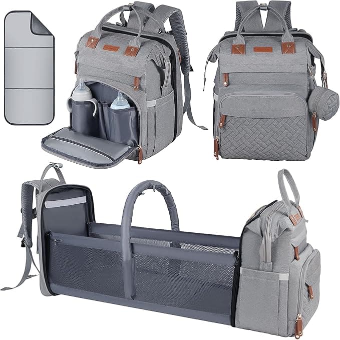 Baby Diaper Bag, Backpack with Changing Table, Insulated Pacifier Case, Multifunctional Waterproof Travel Diaper Bag