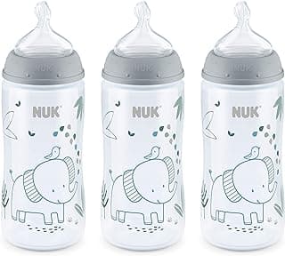 NUK Smooth Flow Anti-Colic Baby Bottle, 10 oz (300 mL), Grey Elephant, 3 Pack