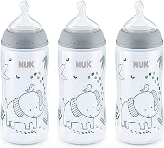 NUK Smooth Flow Anti-Colic Baby Bottle, 10 oz (300 mL), Grey Elephant, 3 Pack