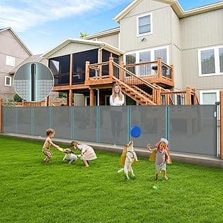6 Meters Retractable Baby Gate Extra Wide 236'' × 42" Tall Grey Mesh Dog Child Pet Safety Indoor Outdoor Retractable Gates for Decks, Garages, Patios, Doorways, Stairs with Reinforcement Strips