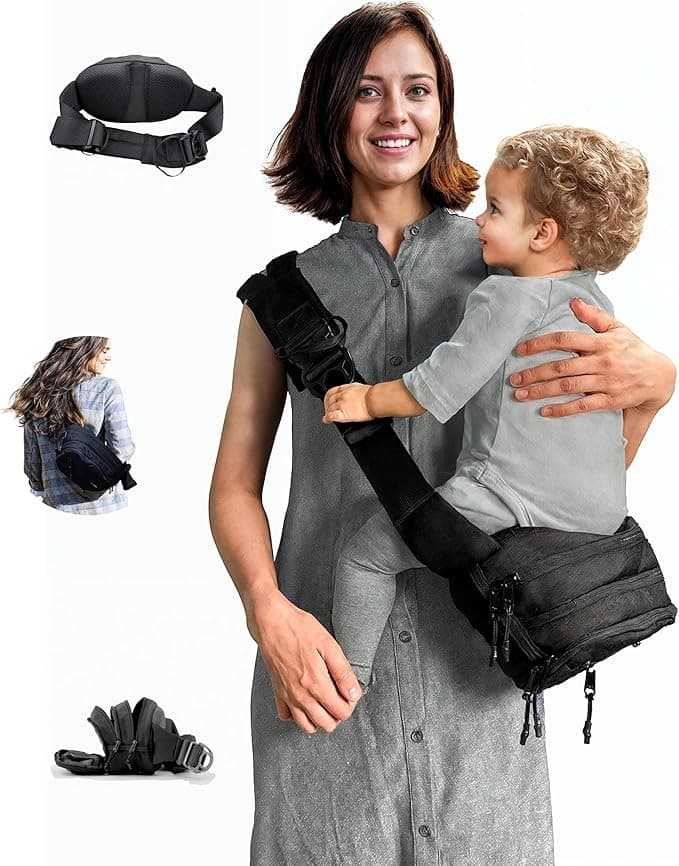 Original 4-in-1 Toddler Sling Carrier, Shoulder Bag, Diaper Bag & Baby Hip Carrier - USA Safety-Certified Toddler Carrier Sling S-XXL, 6-48 Months/60lbs, 2-Way Toddler Carrier (Black)