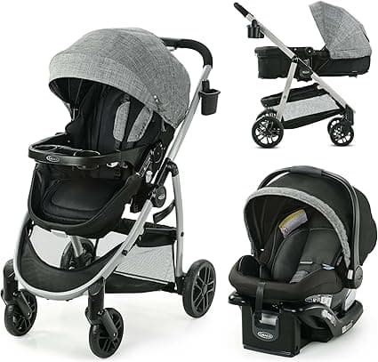 Graco Modes Pramette Travel System, 3-in-1 Baby Stroller and Car Seat Combo with SnugRide SnugLock 35 Infant Car Seat, Rear-Facing from 1.8-16 kg (4-35 lb), Ellington