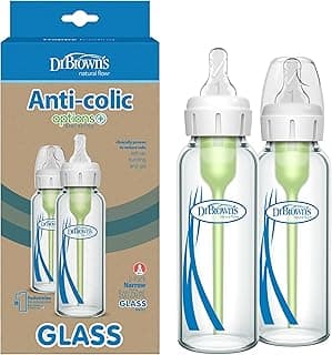 Dr. Brown’s Natural Flow Anti-Colic Options+ Narrow Glass Baby Bottles, 8oz, 2-Pack