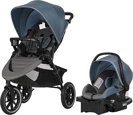 Evenflo Folio3 Stroll and Jog Travel System with LiteMax 35 Infant Car Seat (Skyline Blue)